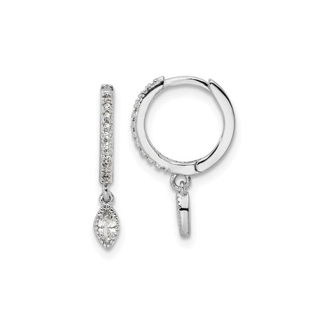 Sterling Silver Dangle Hoop Earrings with Marquise Cubic Zirconia and Pavé Setting