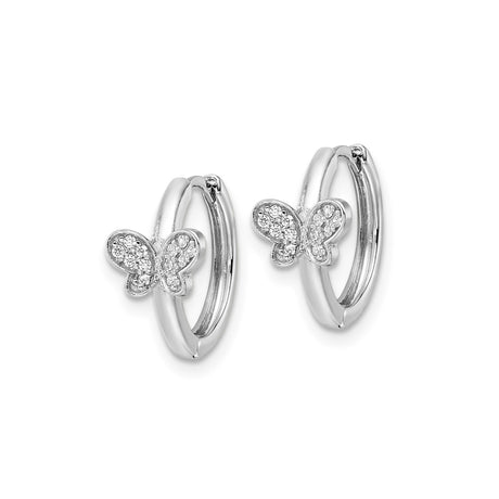 Sterling Silver Butterfly Hoop Earrings with Cubic Zirconia, Nature-Inspired Design for Women