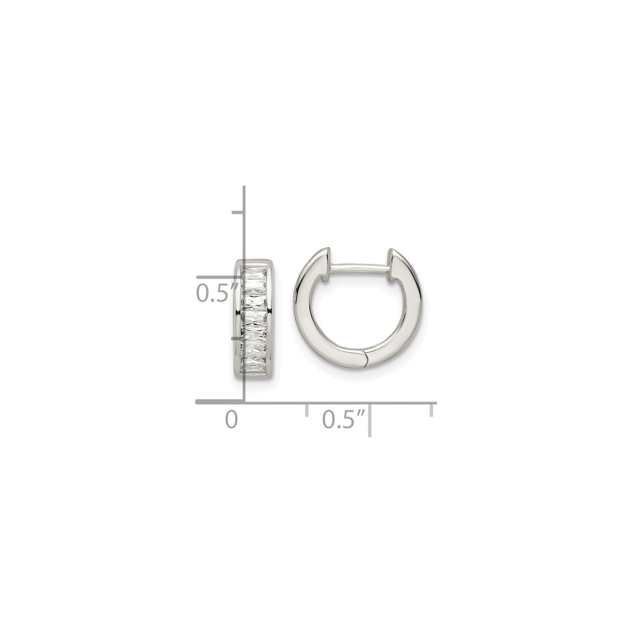 Sterling Silver Huggie Hoop Earrings with Channel Set Cubic Zirconia, Minimalist Polished Style