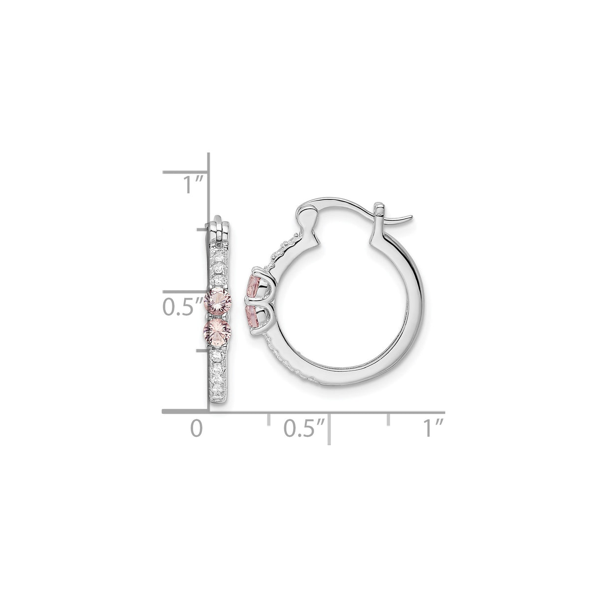Sterling Silver Hoop Earrings with Pink and White Cubic Zirconia, Channel Set, Latch-Back Closure