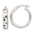 Sterling Silver Hoop Earrings with Cubic Zirconia, Polished Finish, Multi-Color Modern Design