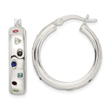 Sterling Silver Hoop Earrings with Cubic Zirconia, Polished Finish, Multi-Color Modern Design