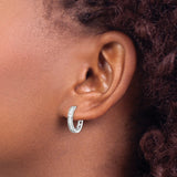 Sterling Silver Hoop Earrings with Channel Set Rectangular Cubic Zirconia, Polished Medium Hoops