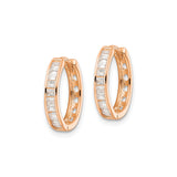 Sterling Silver Hoop Earrings with Cubic Zirconia, Rose Gold Plated, Channel Set Baguette Cut