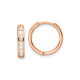 Sterling Silver Hoop Earrings with Cubic Zirconia, Rose Gold Plated, Channel Set Baguette Cut