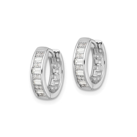 Sterling Silver Hoop Earrings with Channel Set Baguette and Round Cubic Zirconia