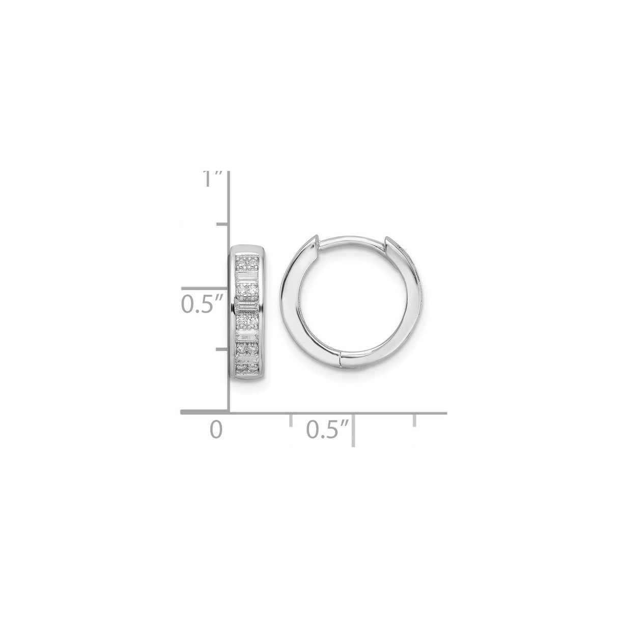 Sterling Silver Hoop Earrings with Channel Set Baguette and Round Cubic Zirconia