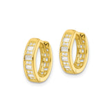 Sterling Silver Huggie Hoop Earrings with Round and Baguette Cubic Zirconia, Modern Minimalist Style