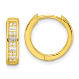 Sterling Silver Huggie Hoop Earrings with Round and Baguette Cubic Zirconia, Modern Minimalist Style