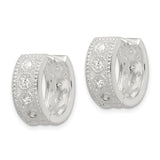 Sterling Silver Hoop Earrings with Cubic Zirconia Accents, Vintage Milgrain Detail, Small Lightweight Design