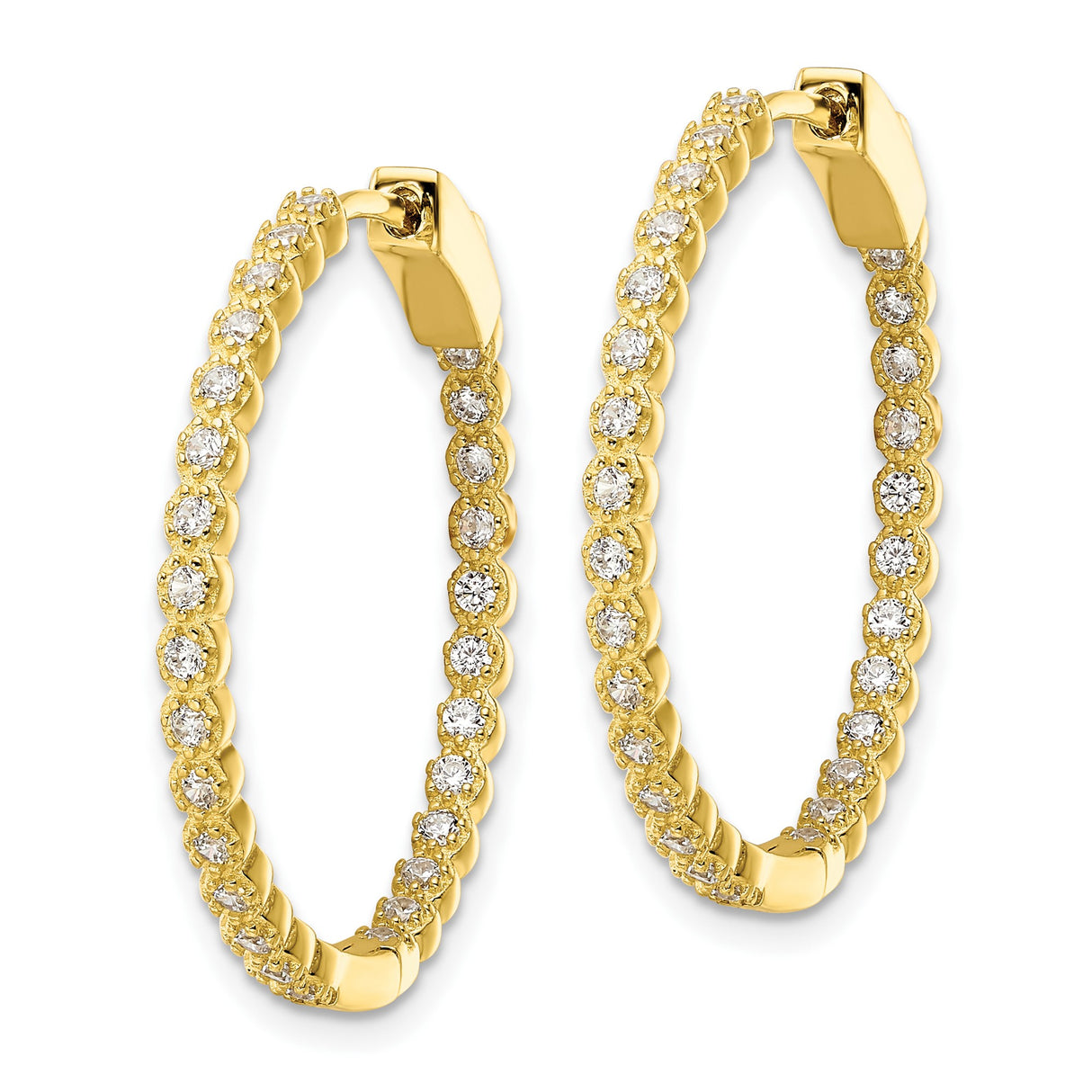 Sterling Silver Gold Plated Hoop Earrings with Cubic Zirconia, Prong Set Classic Design