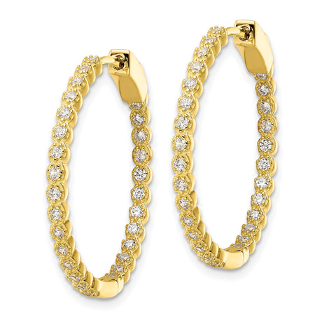Sterling Silver Gold Plated Hoop Earrings with Cubic Zirconia, Prong Set Classic Design