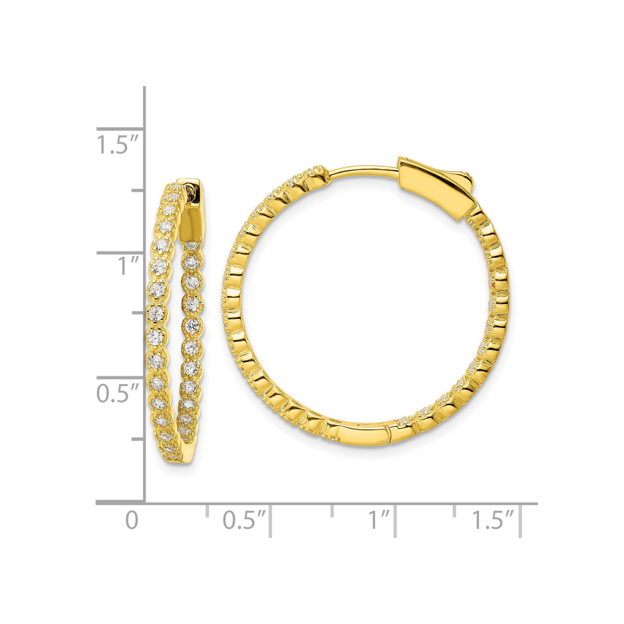 Sterling Silver Gold Plated Hoop Earrings with Cubic Zirconia, Prong Set Classic Design