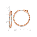 Sterling Silver Rose Gold Hoop Earrings with Cubic Zirconia, Double Row Hinged Design