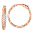 Sterling Silver Rose Gold Hoop Earrings with Cubic Zirconia, Double Row Hinged Design