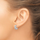 Sterling Silver Hoop Earrings with Triple Row Cubic Zirconia, Layered Huggie Style for Women