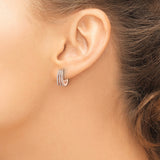 Sterling Silver Rose Gold Plated Hoop Earrings with Cubic Zirconia, Triple Row Huggie Style