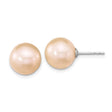 Sterling Silver Stud Earrings with Round Peach Freshwater Cultured Pearls, Classic Silver Post Design for Women, Elegant Minimalist Studs, Timeless Dainty Jewelry for Formal or Everyday Wear