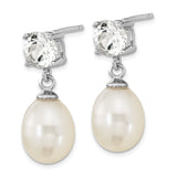 Sterling Silver Drop Earrings with Freshwater Pearls and White Topaz, Classic Bridal Style