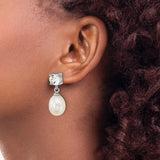 Sterling Silver Drop Earrings with Freshwater Pearls and White Topaz, Classic Bridal Style