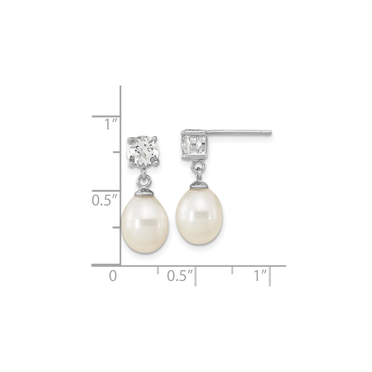 Sterling Silver Drop Earrings with Freshwater Pearls and White Topaz, Classic Bridal Style