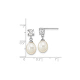 Sterling Silver Drop Earrings with Freshwater Pearls and White Topaz, Classic Bridal Style