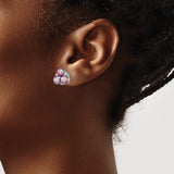 Sterling Silver Stud Earrings with Three Pink Freshwater Pearls and Cubic Zirconia Accents