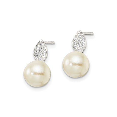 Sterling Silver Pearl Stud Earrings with Marquise Cubic Zirconia Accents for Women