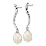 Sterling Silver Drop Earrings with Freshwater Pearls, Long Dangle Bridal Style