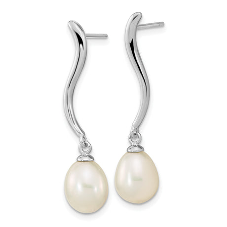 Sterling Silver Drop Earrings with Freshwater Pearls, Long Dangle Bridal Style