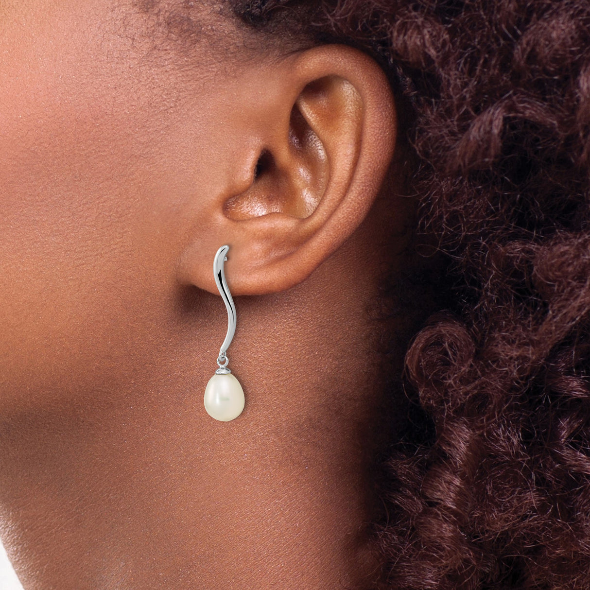 Sterling Silver Drop Earrings with Freshwater Pearls, Long Dangle Bridal Style