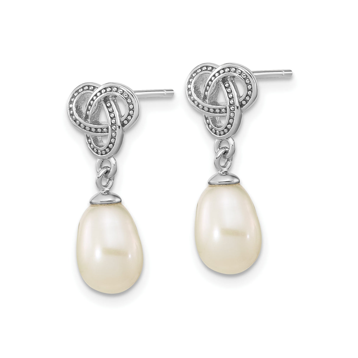 Sterling Silver Celtic Knot Dangle Earrings with Freshwater Pearl Drops, Irish Style Jewelry