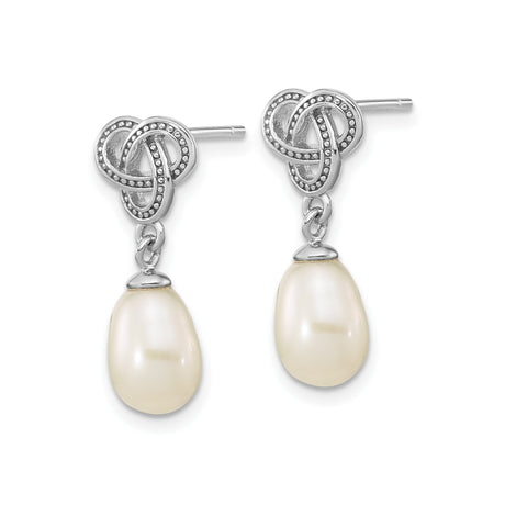 Sterling Silver Celtic Knot Dangle Earrings with Freshwater Pearl Drops, Irish Style Jewelry