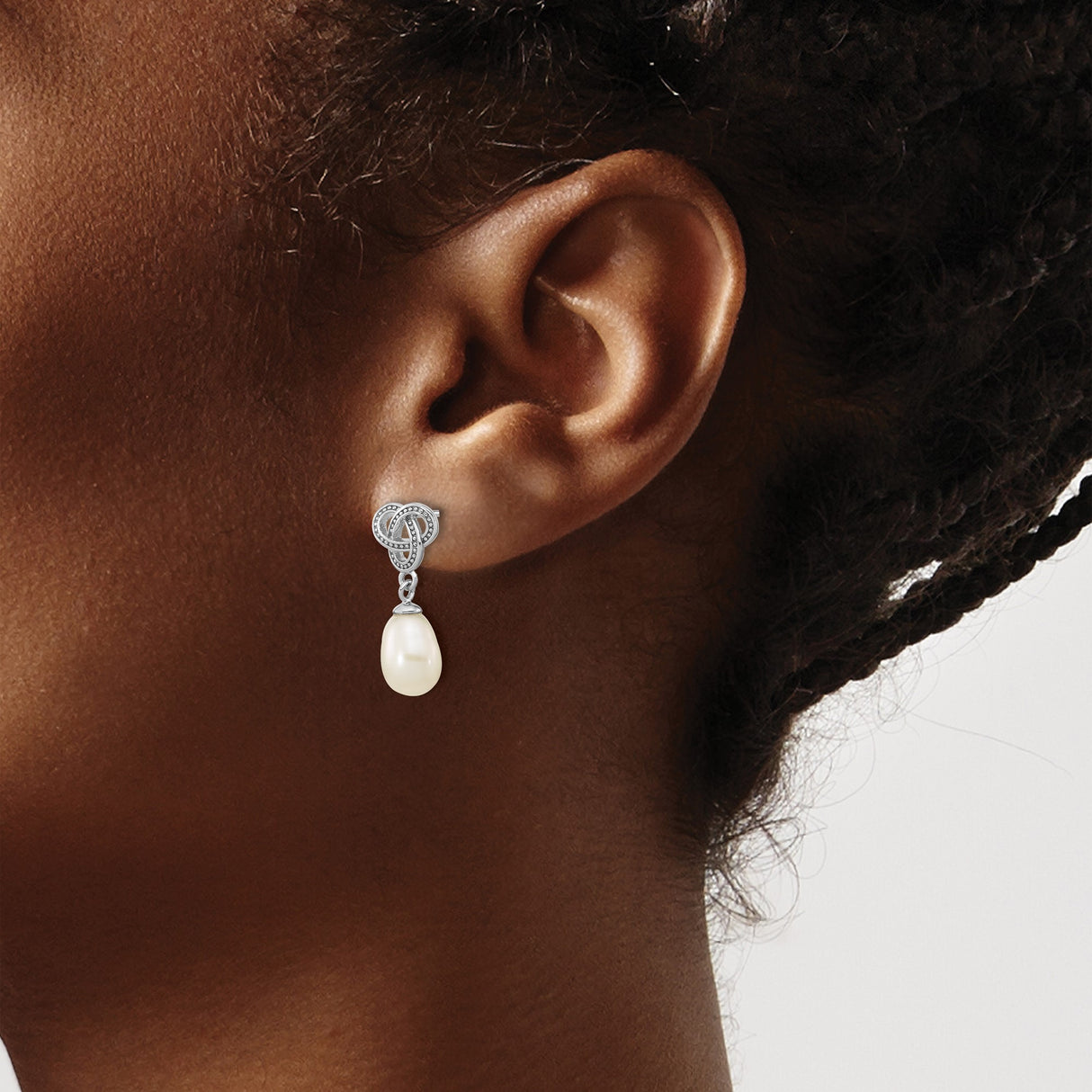 Sterling Silver Celtic Knot Dangle Earrings with Freshwater Pearl Drops, Irish Style Jewelry