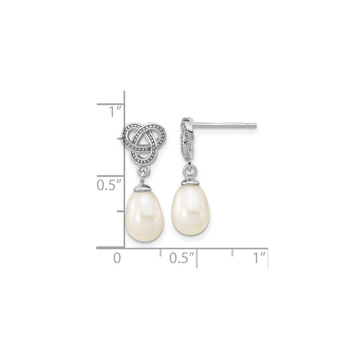 Sterling Silver Celtic Knot Dangle Earrings with Freshwater Pearl Drops, Irish Style Jewelry