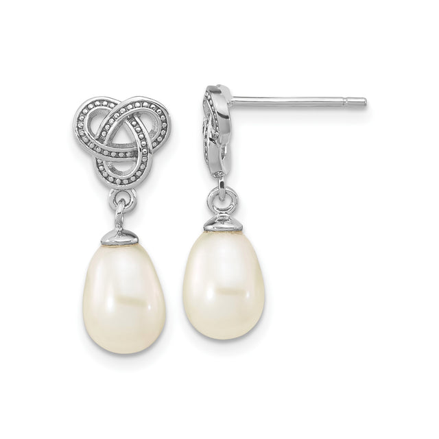 Sterling Silver Celtic Knot Dangle Earrings with Freshwater Pearl Drops, Irish Style Jewelry