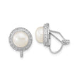 Sterling Silver Clip-On Earrings with Round White Pearls and Cubic Zirconia Halo Design