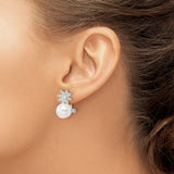 Sterling Silver Pearl Stud Earrings with Snowflake Cubic Zirconia Cluster