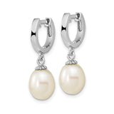 Sterling Silver Dangle Earrings with Oval Freshwater Pearls and Decorative Caps