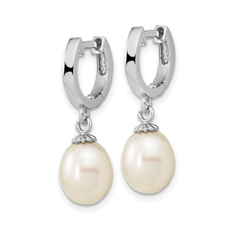 Sterling Silver Dangle Earrings with Oval Freshwater Pearls and Decorative Caps