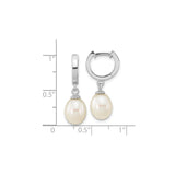 Sterling Silver Dangle Earrings with Oval Freshwater Pearls and Decorative Caps