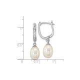 Sterling Silver Dangle Earrings with White Freshwater Cultured Pearl and Cubic Zirconia Accents
