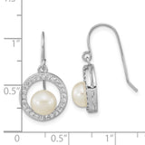 Sterling Silver Dangle Earrings with White Freshwater Pearl and Cubic Zirconia Circle Design