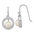 Sterling Silver Dangle Earrings with White Freshwater Pearl and Cubic Zirconia Circle Design
