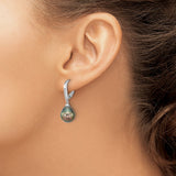 Sterling Silver Dangle Earrings with Black Tahitian Pearls and Cubic Zirconia Accents