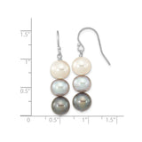 Sterling Silver Dangle Earrings with White, Gray, and Black Cultured Freshwater Pearls