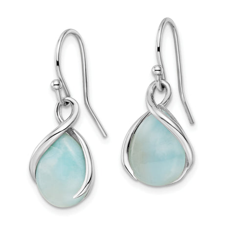 Sterling Silver Dangle Earrings with Larimar Teardrop and Twist Coastal Wave Design
