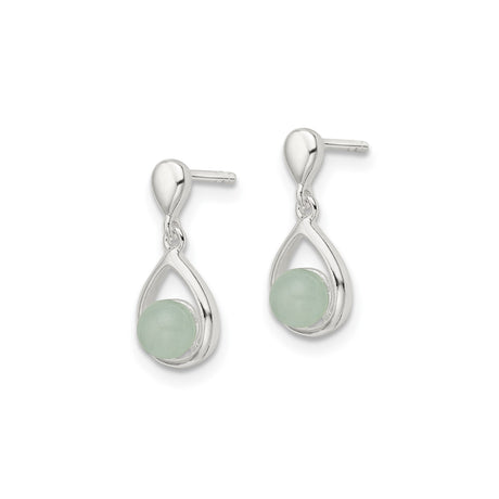 Sterling Silver Teardrop Earrings with Green Gemstone Bead