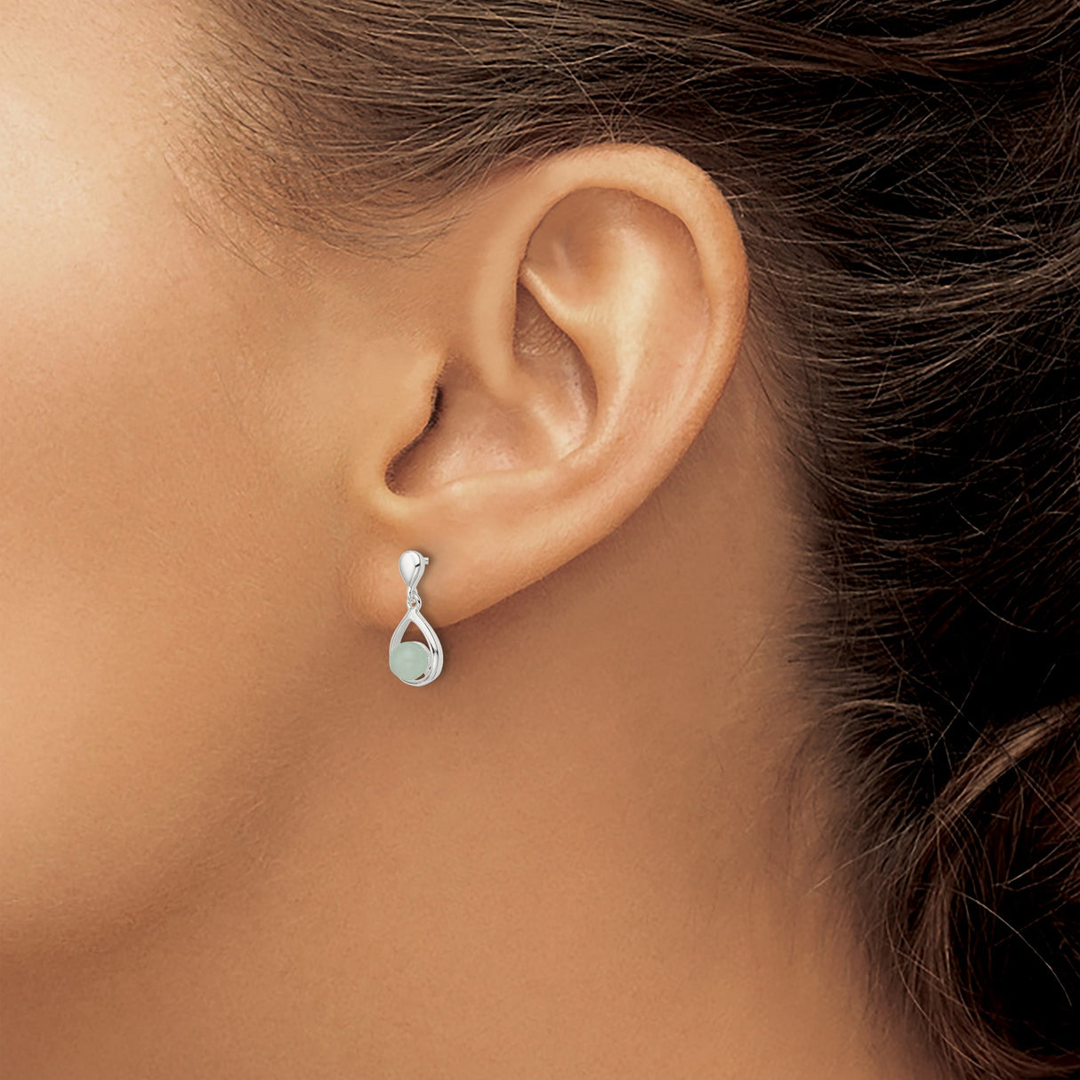 Sterling Silver Teardrop Earrings with Green Gemstone Bead