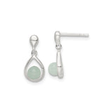 Sterling Silver Teardrop Earrings for Women with Light Green Gemstone Bead, Open Drop Stud Dangles, Modern Minimalist Design, Elegant Silver Jewelry for Everyday Wear and Special Occasions
